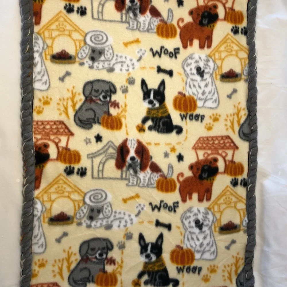Small Dog or Cat Blanket Throw shopping cart soft handmade braided edges red gry